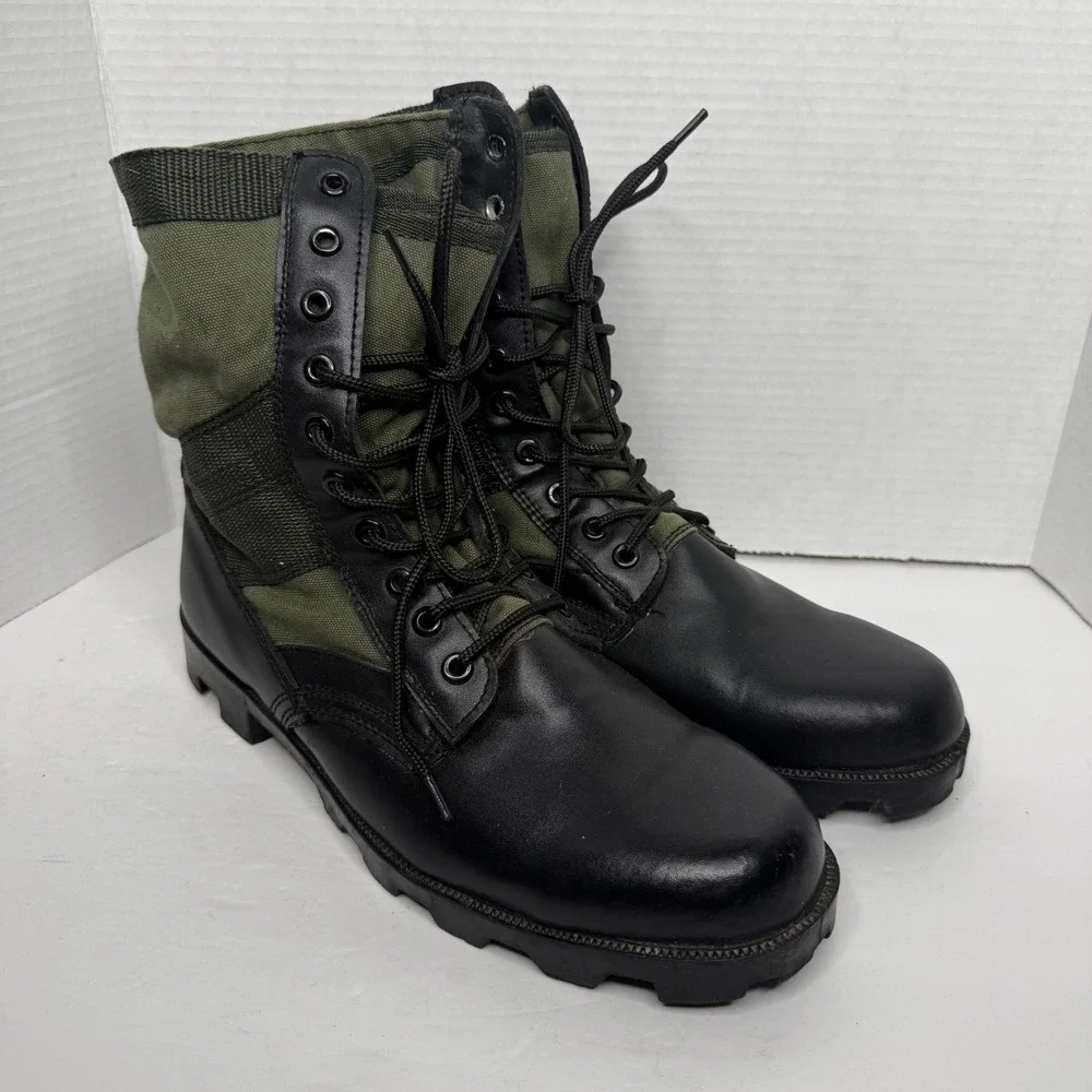 Vietnam Jungle Combat Boots Mens 12 Black Green Leather Military Reproduction